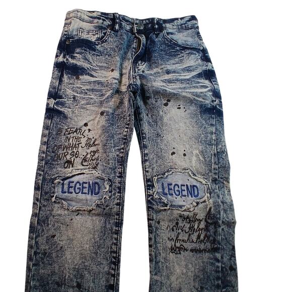 Encrypted Boys Drip Graphic Dark Blue Stretchy Jeans: Size 18 - Picture 1 of 4